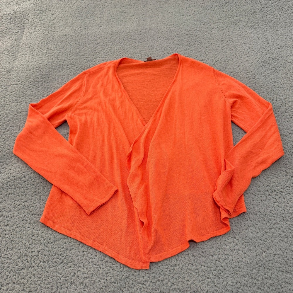 J. Jill Orange Linen Blend Open Front Cardigan Sweater Womens Small Long Sleeve
